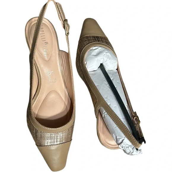 Anthropologie shoes women NEW! Slingback kitten heel Aurora warm taupe gold.7.5 - Picture 5 of 16
